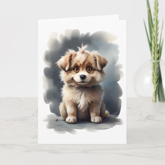 Cute Fluffy Smiling Puppy Blank Greeting Card  (Front)