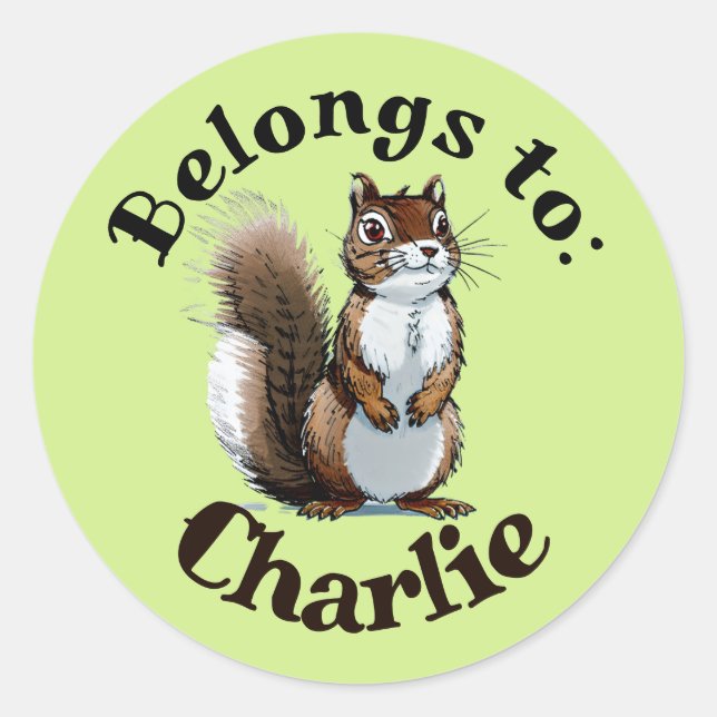 Cute Fluffy Squirrel Cartoon Name Label (Front)