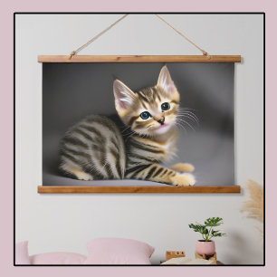 Cute fluffy tabby cat baby   hanging tapestry