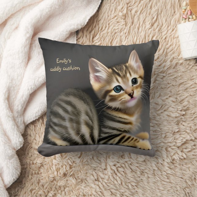 Cute fluffy tabby cat baby  throw pillow (Blanket)