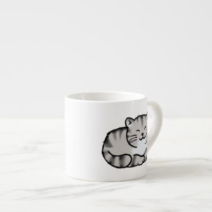 cute fluffy tabby grey tiger cat espresso cup