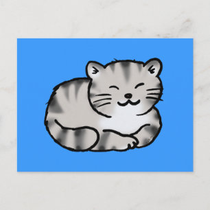 cute fluffy tabby grey tiger cat postcard