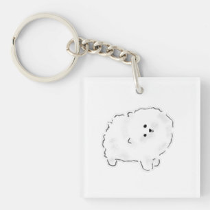 Cute Fluffy White Bichon Pomeranian Dog Doodle Ill Keychain