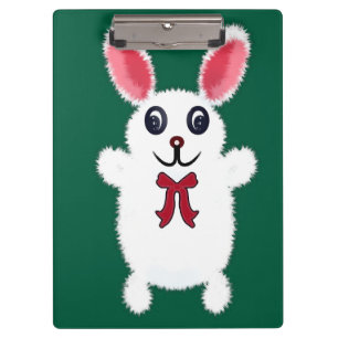 Cute Fluffy White Bunny Rabbit with Red Bow - Chri Clipboard