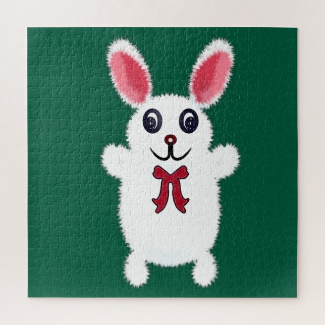 Cute Fluffy White Bunny Rabbit with Red Bow - Chri Jigsaw Puzzle (Vertical)