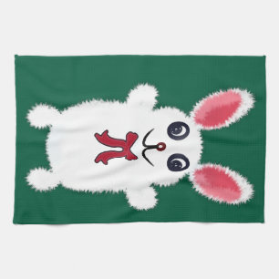 Cute Fluffy White Bunny Rabbit with Red Bow - Chri Kitchen Towel