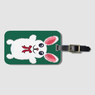 Cute Fluffy White Bunny Rabbit with Red Bow - Chri Luggage Tag