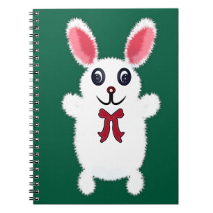 Cute Fluffy White Bunny Rabbit with Red Bow - Chri Notebook