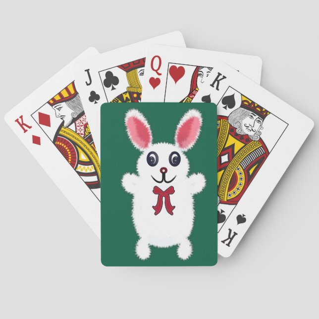 Cute Fluffy White Bunny Rabbit with Red Bow - Chri Playing Cards (Back)