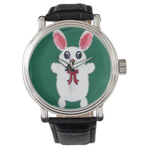 Cute Fluffy White Bunny Rabbit with Red Bow - Chri Watch