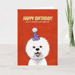 Cute Fluffy White Dog Personalized Birthday Card