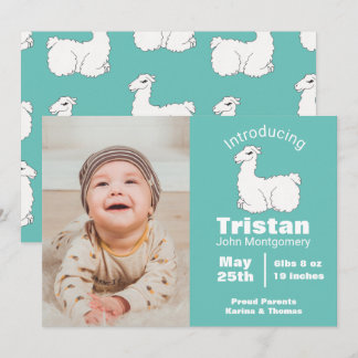 Cute Fluffy White Llama Birth Announcement