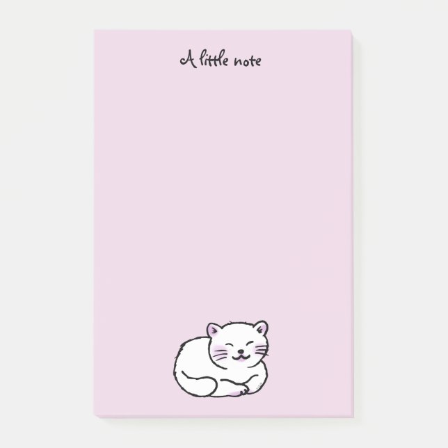 cute fluffy white & pink cat cartoon post-it notes (Front)