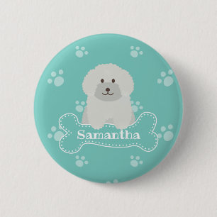 Cute Fluffy White Poodle Puppy Dog Lover Monogram 2 Inch Round Button