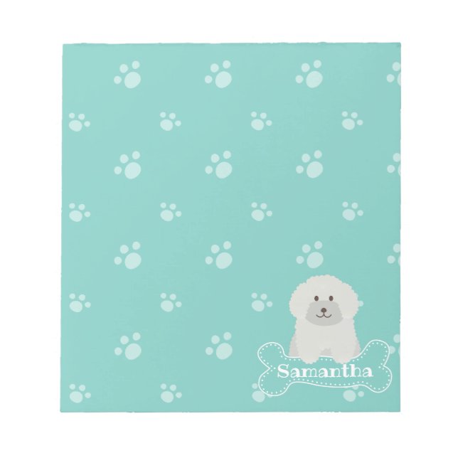 Cute Fluffy White Poodle Puppy Dog Lover Monogram Notepad (Front)