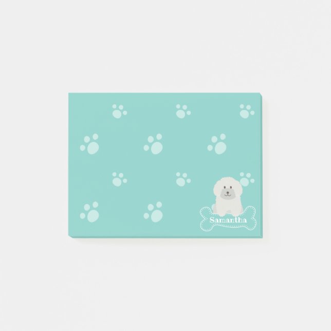 Cute Fluffy White Poodle Puppy Dog Lover Monogram Post-it Notes (Front)