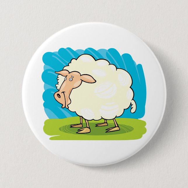 Cute Fluffy White Sheep on Grass 3 Inch Round Button (Front)