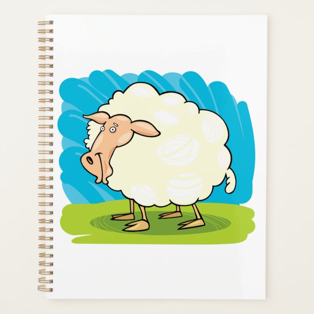 Cute Fluffy White Sheep on Grass Planner (Front)