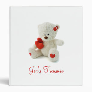 Cute Fluffy White Teddy Bear With a Heart Binder
