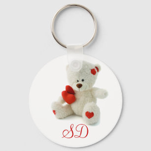 Cute Fluffy White Teddy Bear With a Heart Keychain