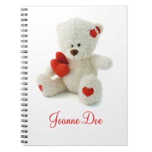 Cute Fluffy White Teddy Bear With a Heart Notebook