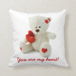 Cute Fluffy White Teddy Bear With a Heart Throw Pillow