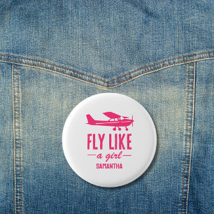 Cute Fly Like A Girl Pink Airplane Girly Aviation  1 Inch Round Button