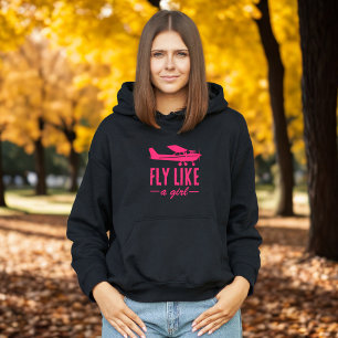 Cute Fly Like A Girl Pink Airplane Girly Aviation Hoodie