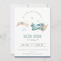 Cute Fly Over Airplane Cloud Heart Birthday Invite