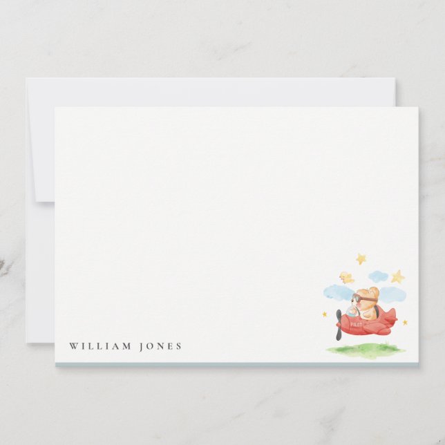 Cute Fly Over Teddy Bear Animal Plane Birthday Card (Front)