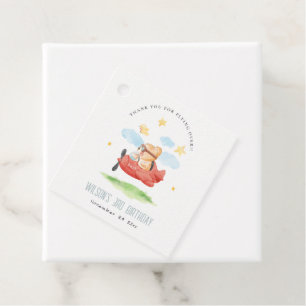 Cute Fly Over Teddy Bear Animal Plane Birthday Favour Tags