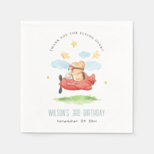 Cute Fly Over Teddy Bear Animal Plane Birthday Napkin