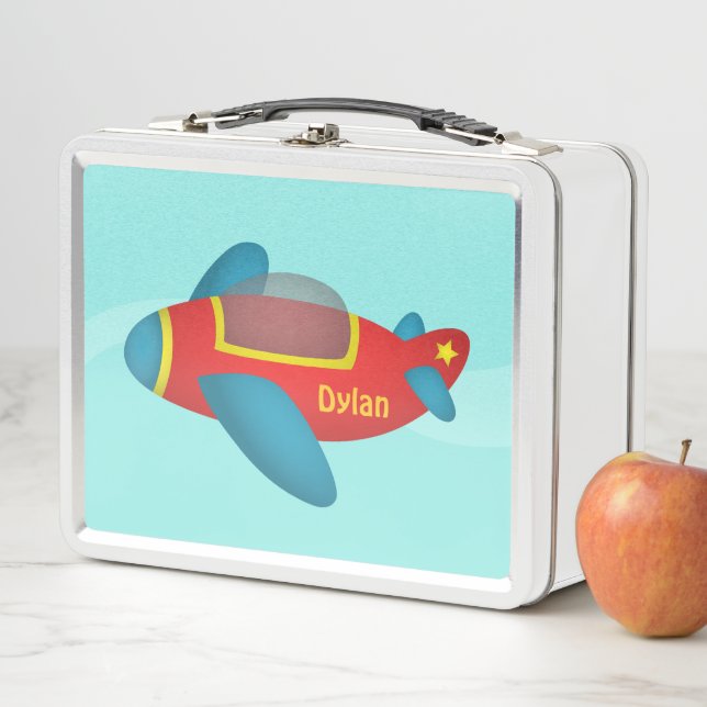 Cute Flying Airplane Jet for Kids Personalized Metal Lunch Box (In Situ)