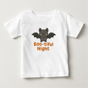 Cute Flying Bat Boo-tiful Night Halloween Design Baby T-Shirt