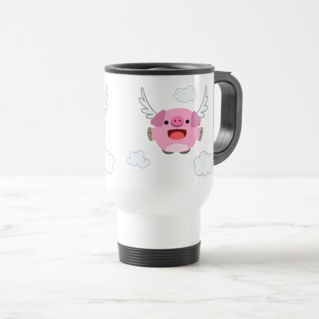 Cute Flying Cartoon Pig Commuter Mug (Front Right)
