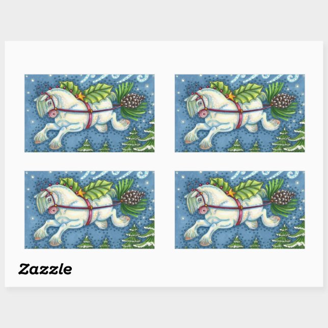 CUTE FLYING CHRISTMAS PONY PULLING PINECONE SLEIGH STICKER (Sheet)