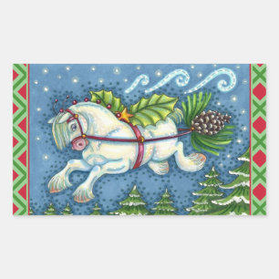 CUTE FLYING CHRISTMAS PONY PULLING PINECONE SLEIGH STICKER