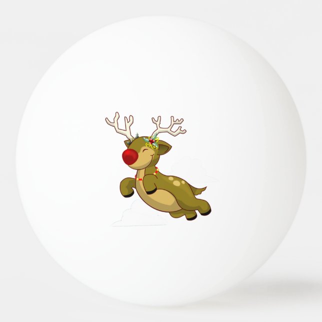 Cute Flying Christmas Reindeer With Clouds Ping Pong Ball (Back)
