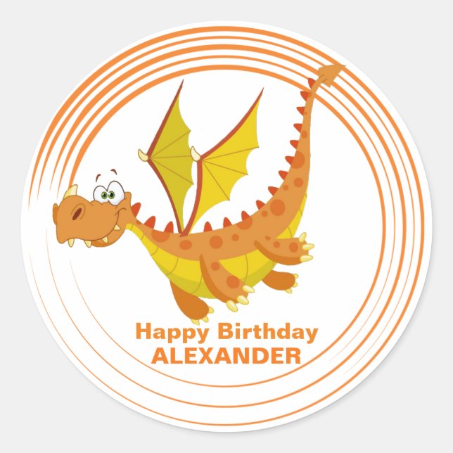 Cute Flying Dragon Personalized Birthday Classic Round Sticker (Front)