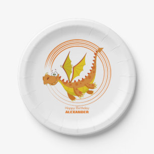 Cute Flying Dragon Personalized Birthday Paper Plate