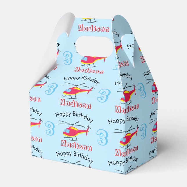 Cute Flying Helicopter Birthday Name & Age  Favor Box (Front Side)