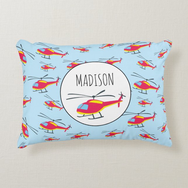 Cute Flying Helicopter Custom Name Accent Pillow (Front)