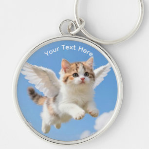 Cute Flying Kitten Calico Tabby Blue Sky Keychain