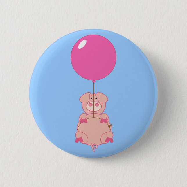 Cute Flying Pig and Balloon 2 Inch Round Button (Front)