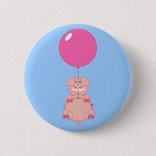 Cute Flying Pig and Balloon 2 Inch Round Button