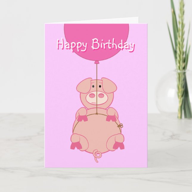 Cute Flying Pig and Balloon Card (Front)
