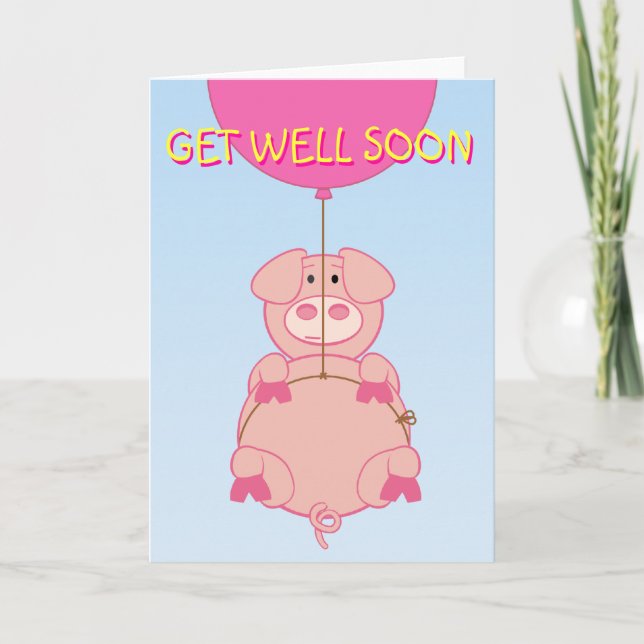 Cute Flying Pig and Balloon Card (Front)