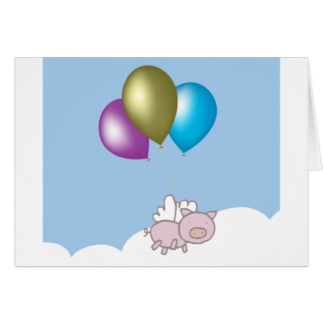 Cute Flying Pig and Balloons Art (Front Horizontal)