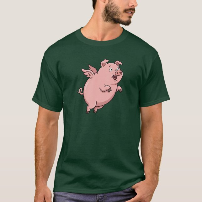 Cute Flying Pig Cartoon T-Shirt (Front)