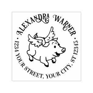 Cute Flying Pig Name Return Address  Self-inking Stamp